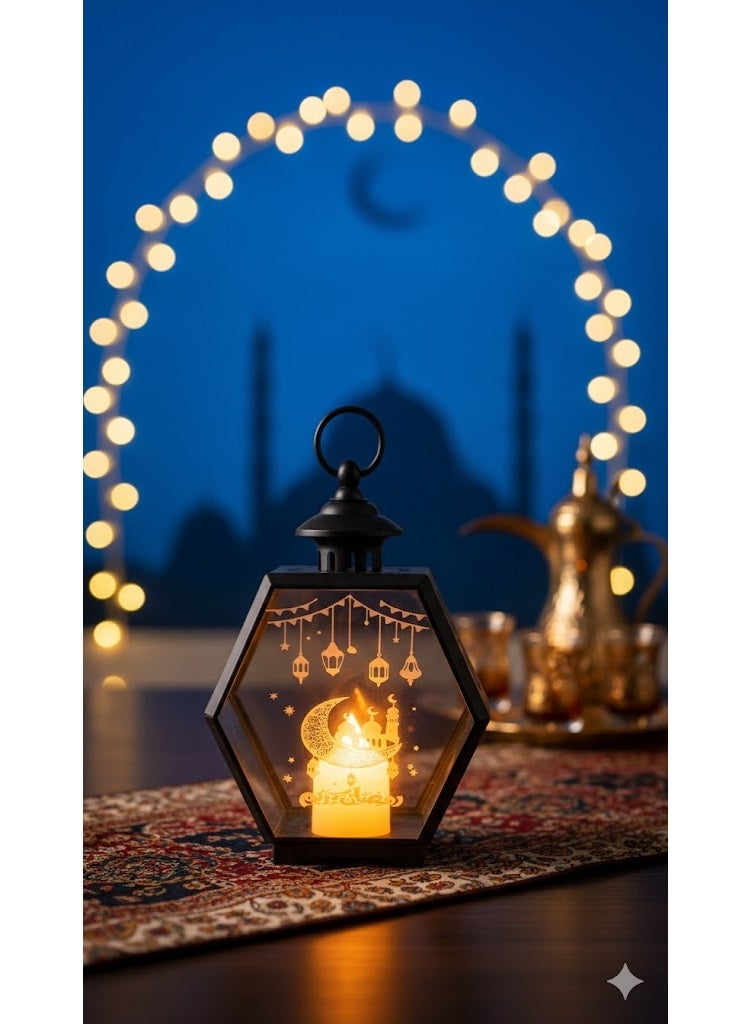 Ramadan Kareem USB lantern, metal, 25cm, with 2 candles - Image 2